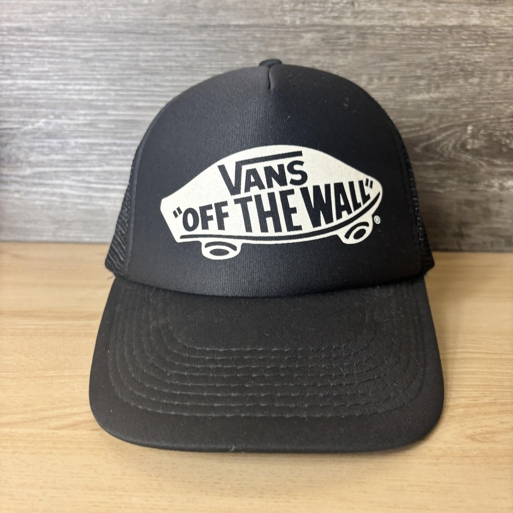 Vans Hat Cap Snap Back Mens One Size Black White Mesh Trucker Off The Wall Logo